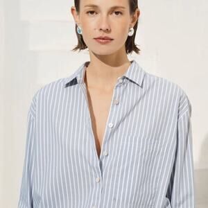 AYR The Deep End Shirt Blue White Stripe Cotton Skylight Stripe Women Size M